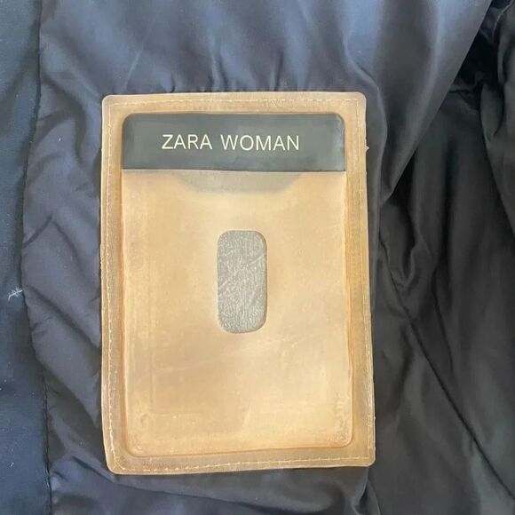 Zara Woman Black Coat Collared Long Sleeve Full Zip Parka Down Winter Jacket L - Picture 12 of 13